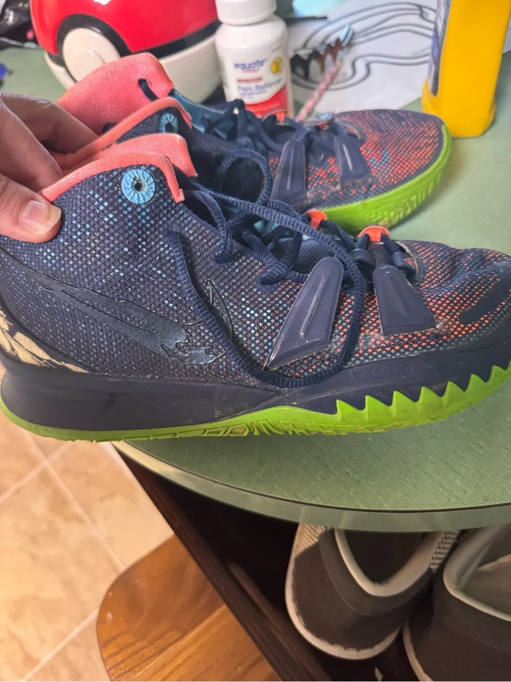 Nike Navy Athletic Sneakers with Pink Accents and Lime Outsole